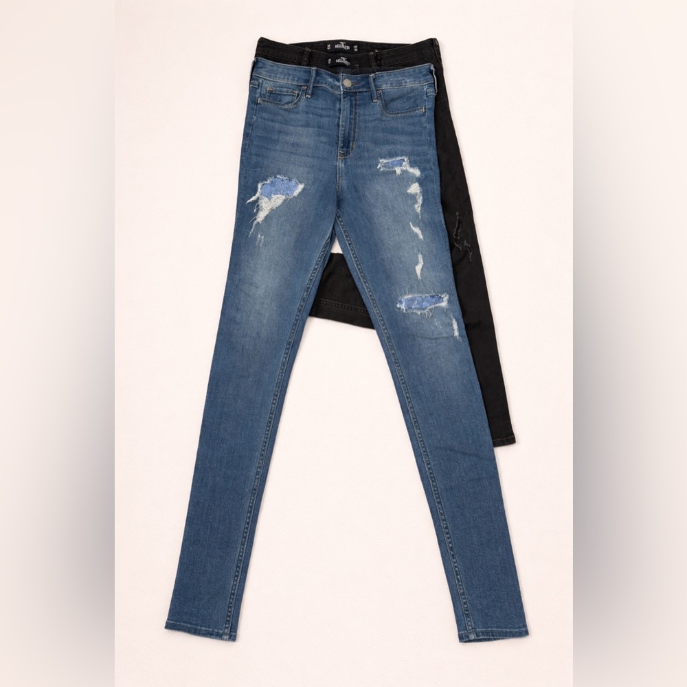 Bundle Hollister Light Blue Distressed boyfriend, sequined,black skinny Jeans 27